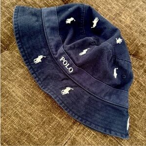 Polo Ralph Lauren Allover Embroidered Pony Bucket Hat Navy White L/XL